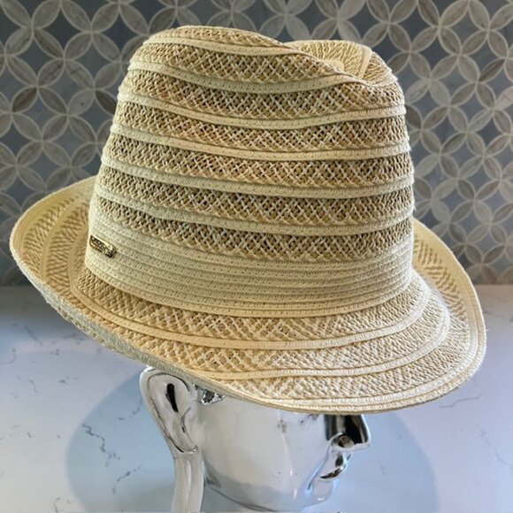 Calvin Klein Accessories - Calvin Klein 100% Paper Straw Fedora Hat Natural Beige Woven Summer Unisex